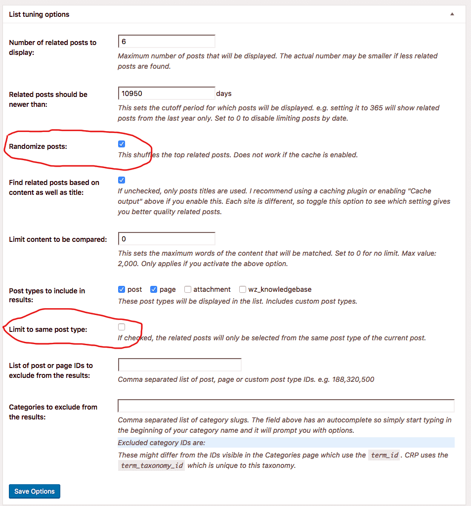 Contextual Related Posts v2.4.0 - List tuning options