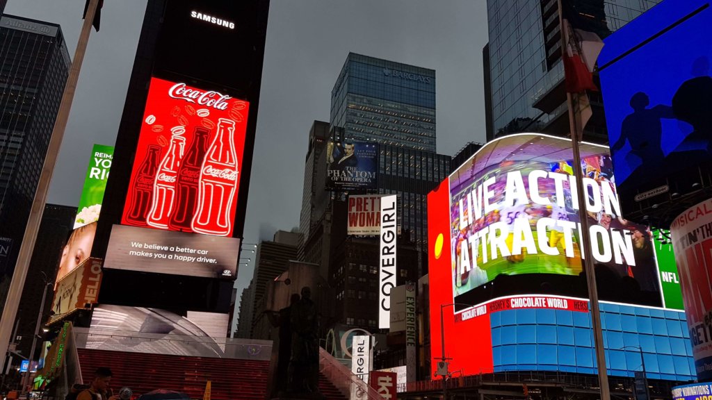 Large screens light up Times Square