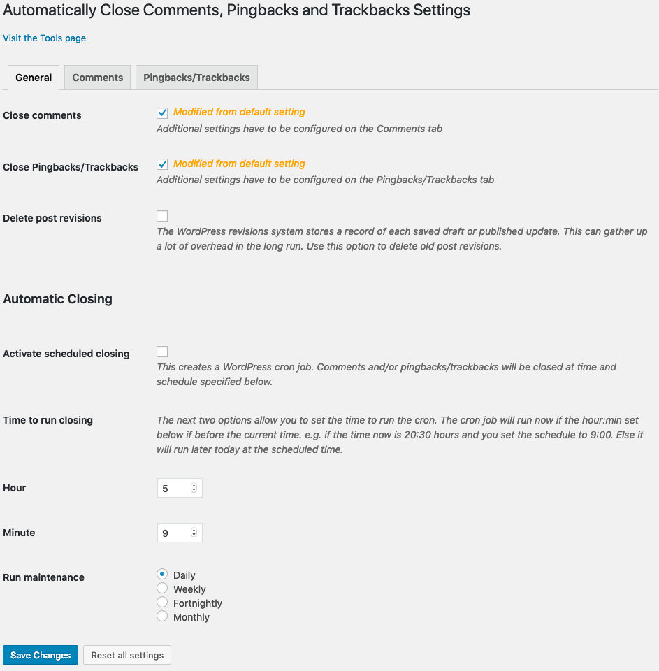 AutoClose v2.0.0 settings