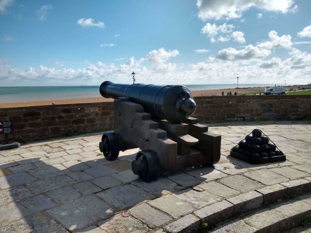 A cannon looking over the coast at Deal Castle