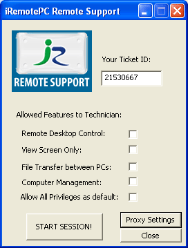 Select what features you want to allow the technician acces to